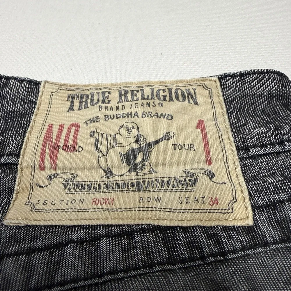 Vintage True Religion Rickey Men's 33x30 Seat 34 Corduroy Jeans Black Gray Y2K